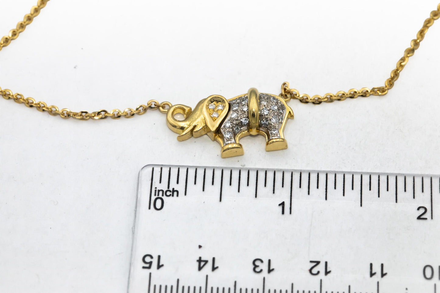 18k Yellow & White Gold VS Round Diamond Elephant Fixed Pendant Necklace 0.50CT