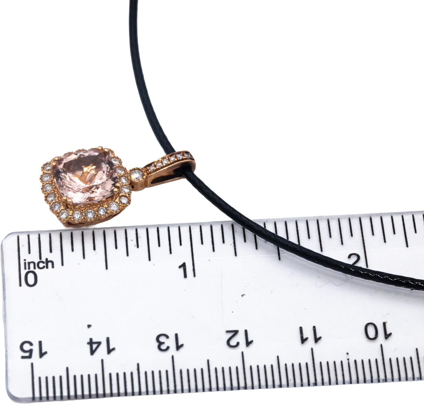 14k Rose Gold Cushion Cut Morganite & Round Diamond Pendant Necklace 2.85CT