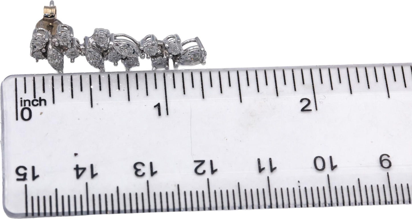 14k White Gold Round Diamond Drop Dangle Earrings 0.23CT