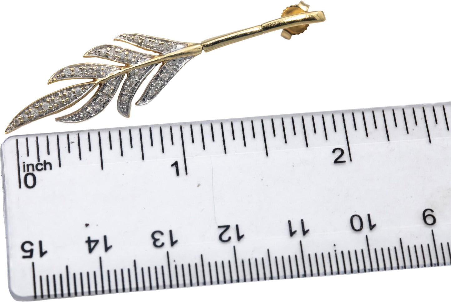 14k Yellow Gold Round Diamond Feather Dangle Earrings 0.31CT