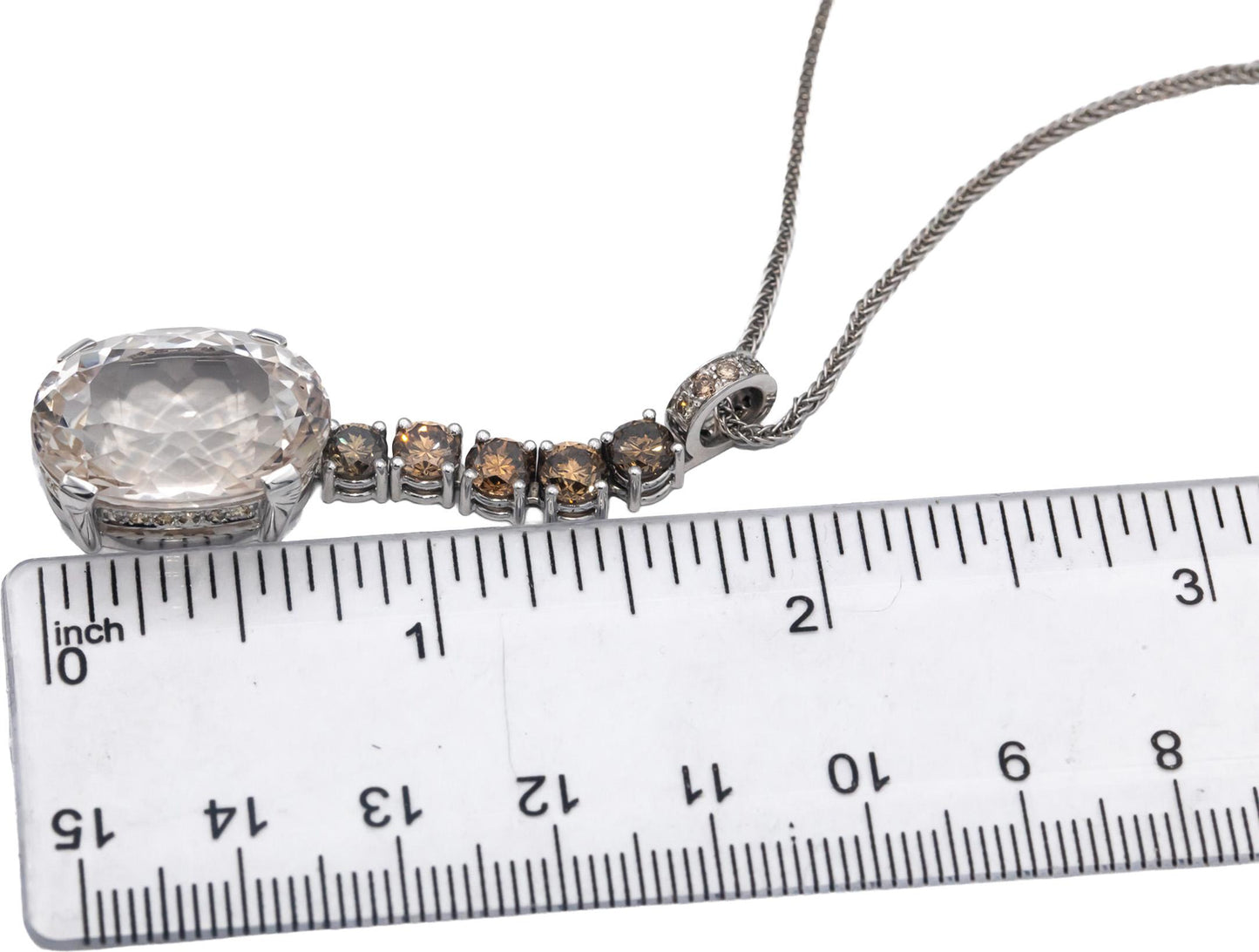 18k White Gold White Topaz and Diamond Dangle Pendant Necklace 22.10CTW