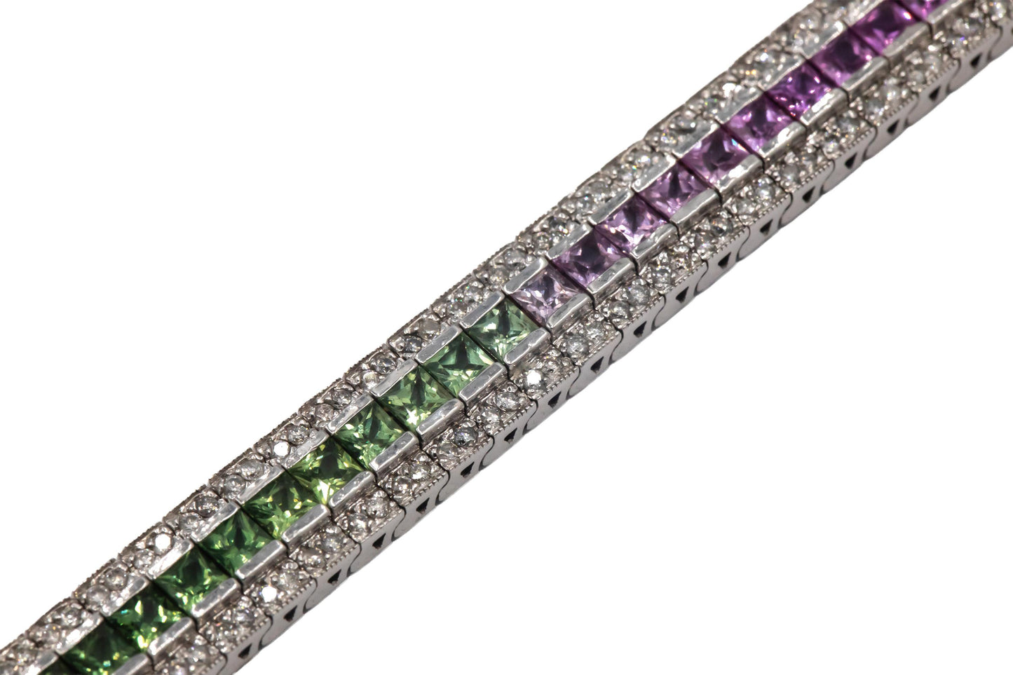 14k White Gold Diamond and Rainbow Sapphire Fancy Tennis Bracelet 8.50CT