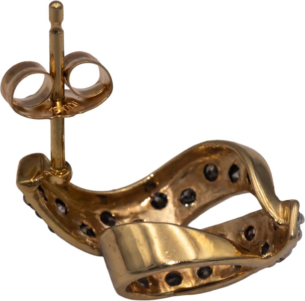 14k Yellow Gold Round Diamond Cluster Ribbon Stud Earrings 0.33CTW