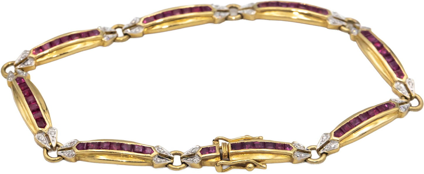 Designer 18k Yellow Gold 1.90CT Diamond and Ruby Fancy Link Bracelet
