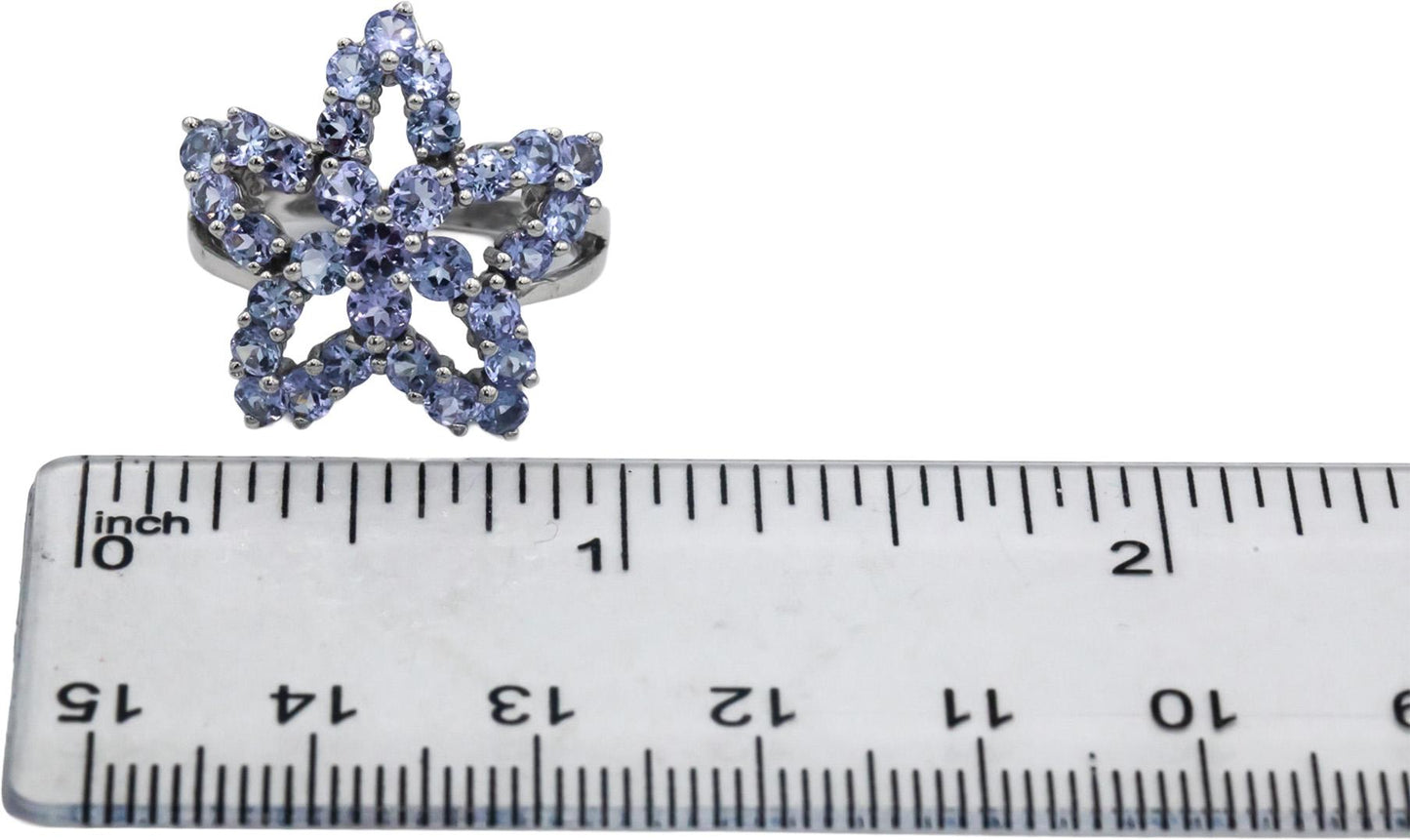10k White Gold Round Tanzanite Star Floral Cocktail Ring 1.50CT Size 7