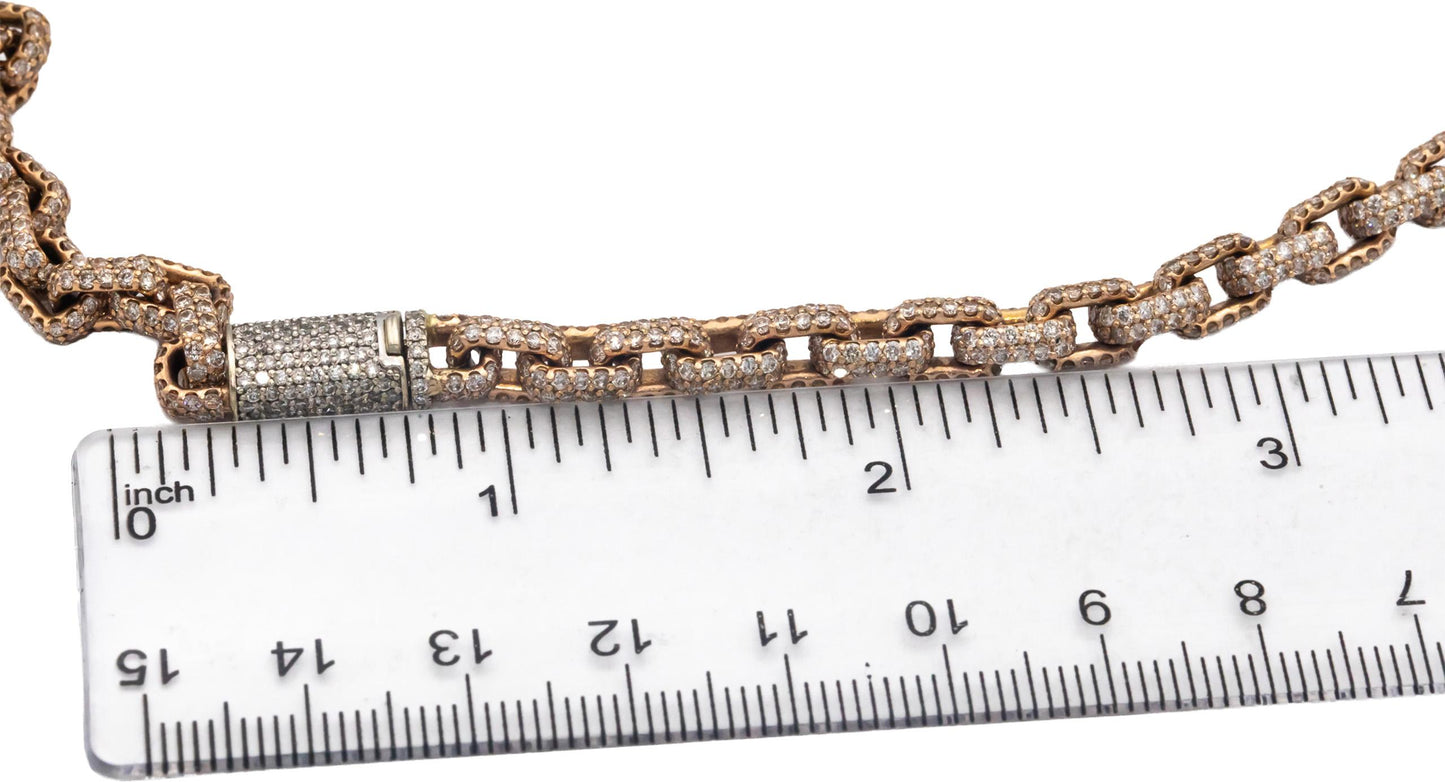 Diamond 14k Rose Gold Pave Iced Out Anchor Link 21.75" Long Necklace 32.69CT