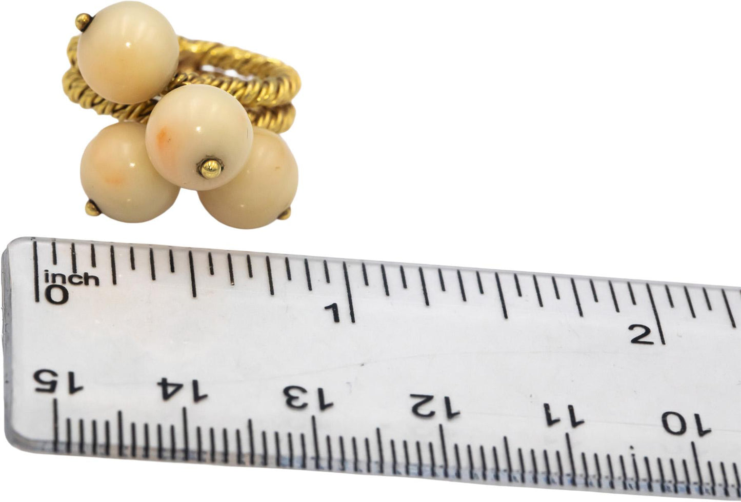 18k Yellow Gold Jewelry 8.5mm Coral Bead Dangle Ring Size 5