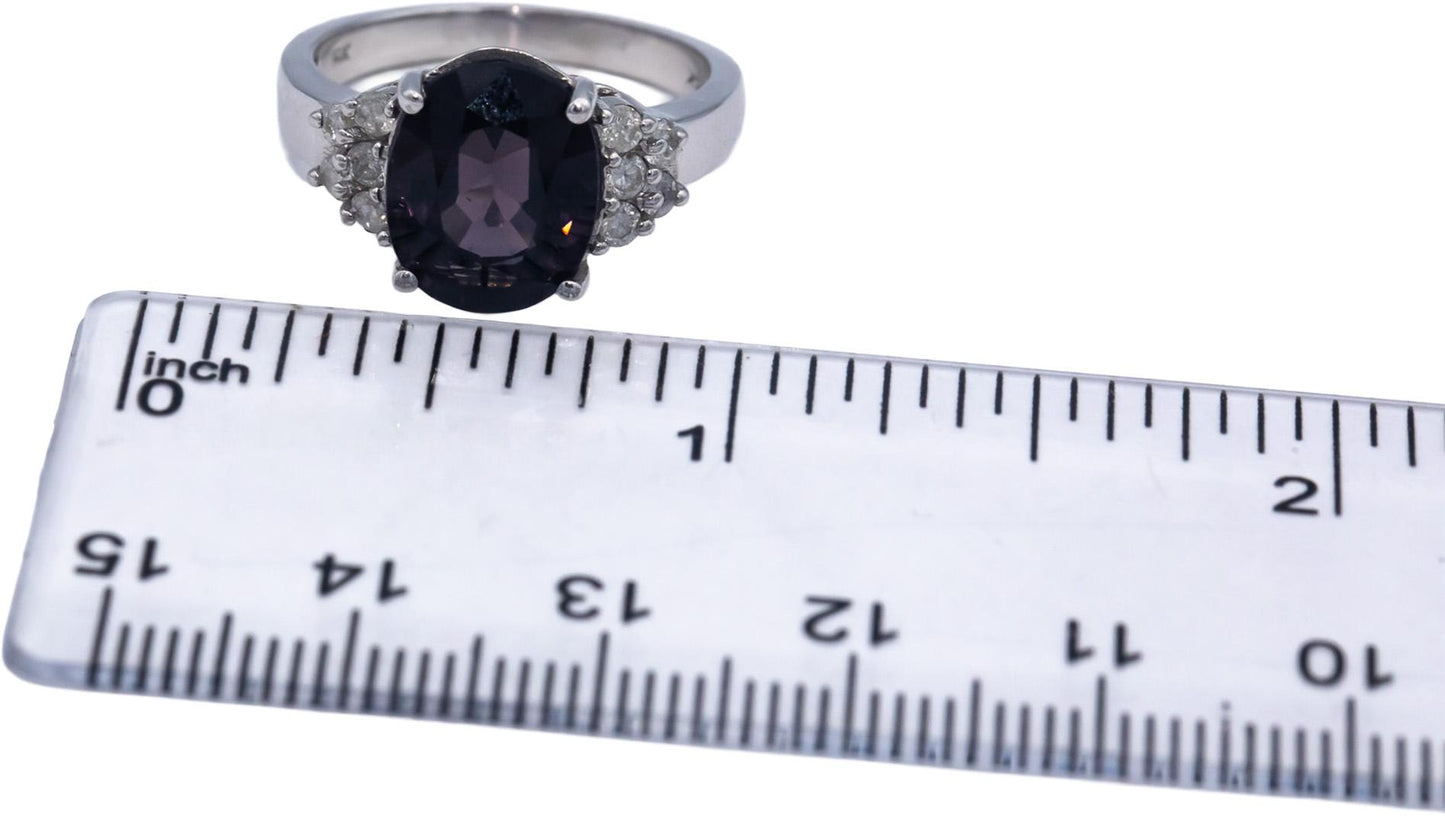 14k White Gold Round Diamond and Oval Purplish Pink Stone Ring 4.80CT Size 7