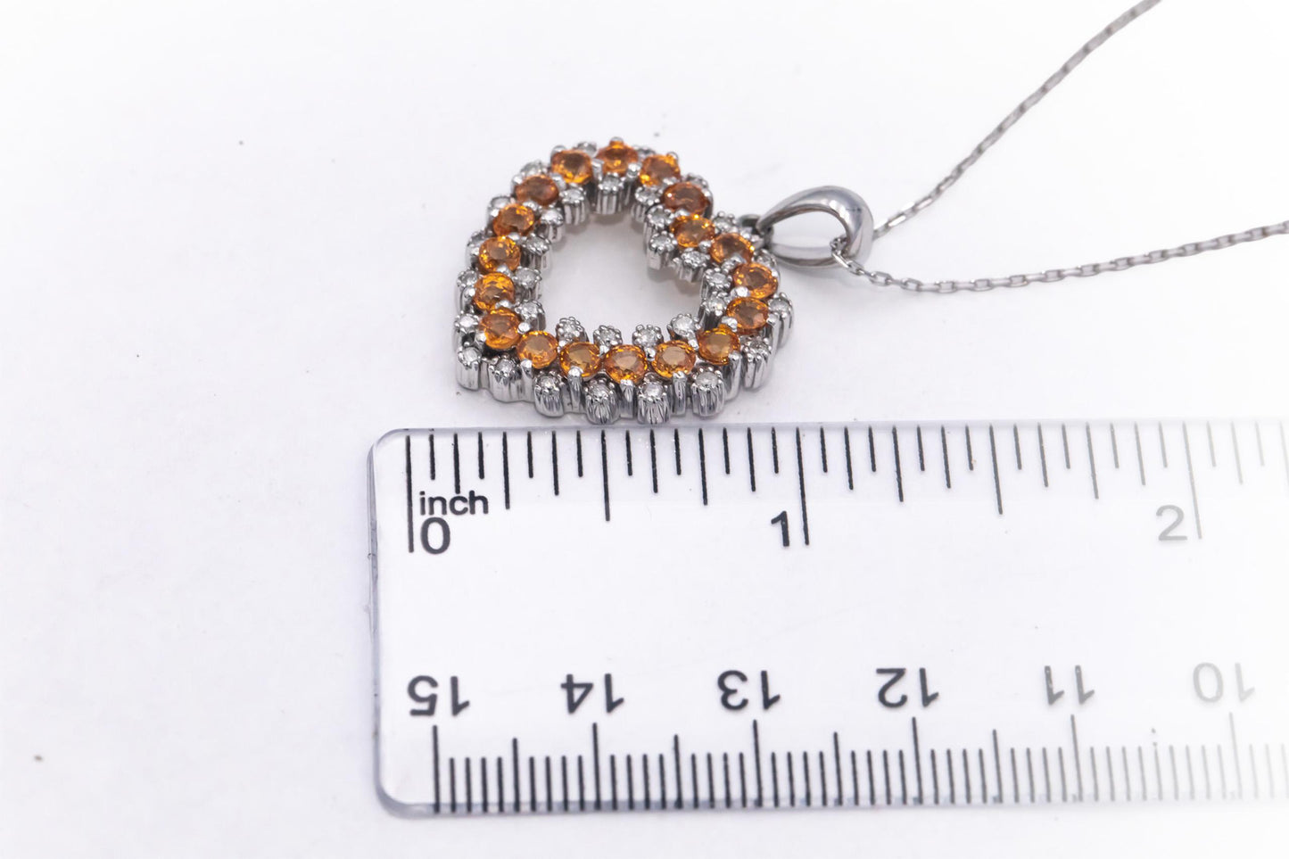 14k White Gold Diamond and Citrine Heart Pendant Necklace 1.83CT