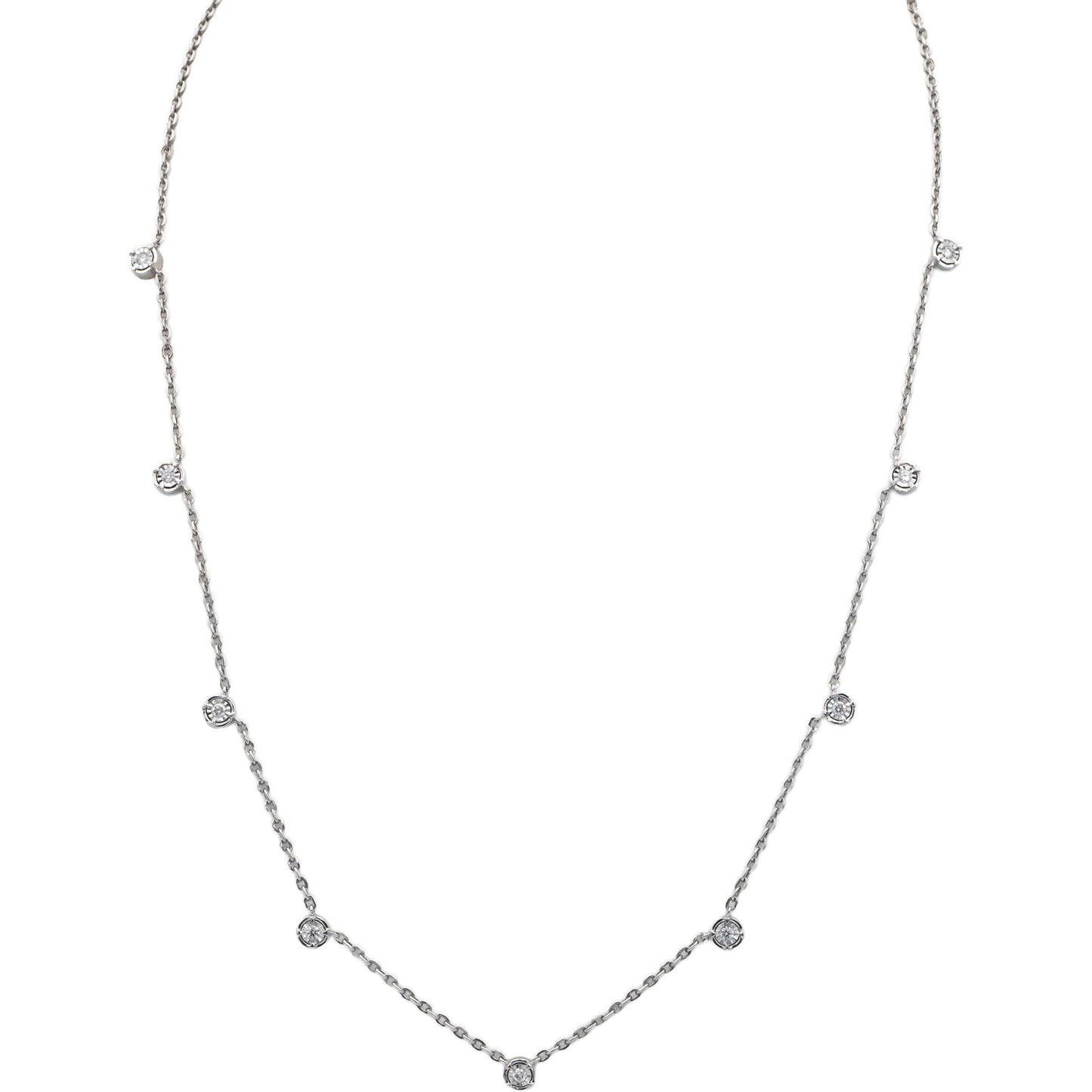 14k White gold 0.22CT VS Round Cut Illusion Setting Diamond By The Yard Necklace