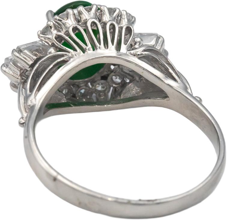 Platinum Jewelry VS Diamond & Jade Cocktail Ring 1.41CT Size 9.25
