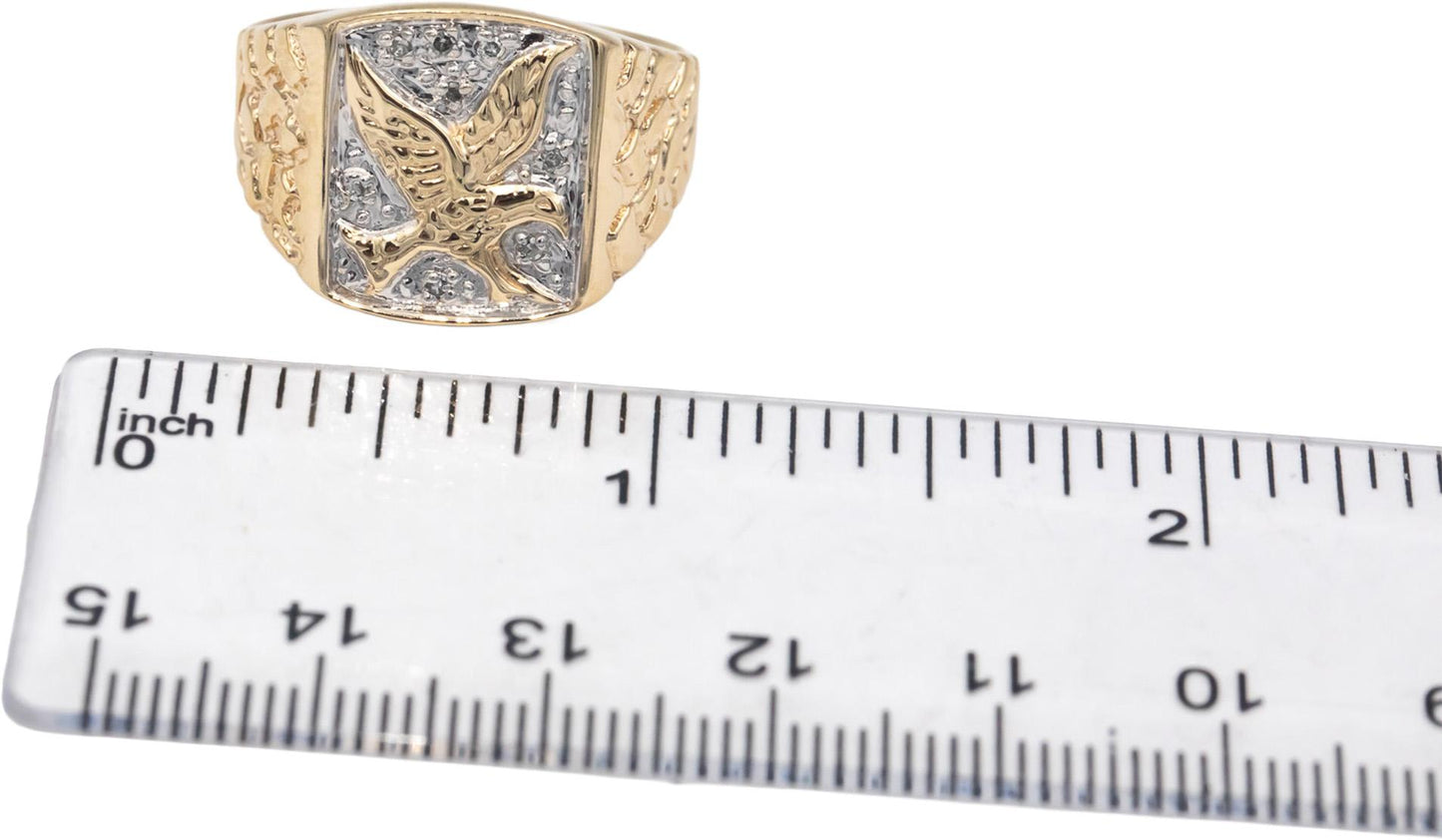 10k Yellow & White Gold American Eagle Ring Size 11 w/ 0.05CT Diamond Accents