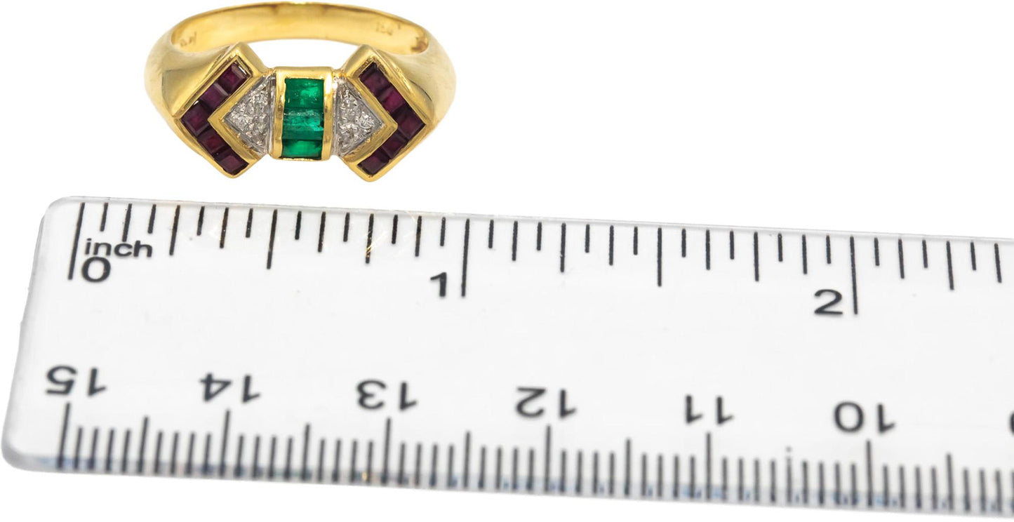 Diamond Emerald Ruby 18k Yellow Gold Cocktail Ring 0.50CT Size 7