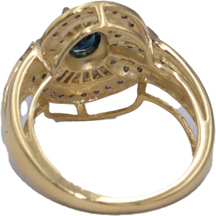 Diamond and Blue Sapphire 14k Yellow Gold Cluster Cocktail Ring 1.35CT Size 7