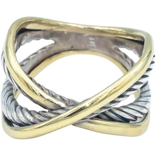 DAVID YURMAN 18k Gold & Sterling Silver Crossover Cable Band Ring Size 7.5