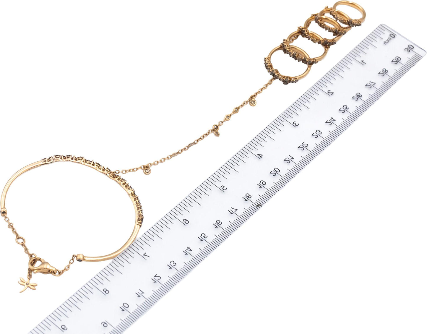 CASTO Designer 18k Yellow Gold Round Diamond Hand Chain Ring Bracelet 2.0CT