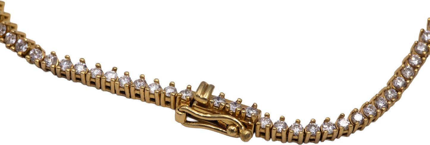 18k Yellow Gold Round Diamond Graduated Width Riviera Necklace 4.32CT