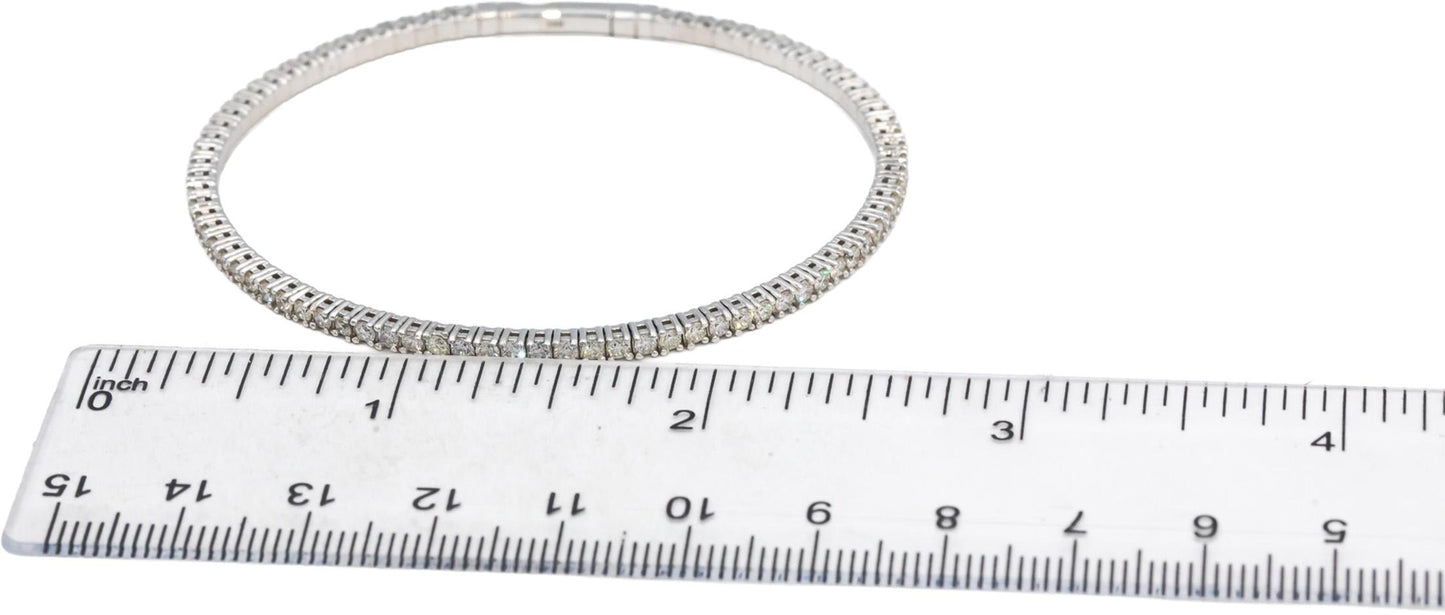 Round Diamond 18k White Gold Flexible Bangle Bracelet 2.97CT