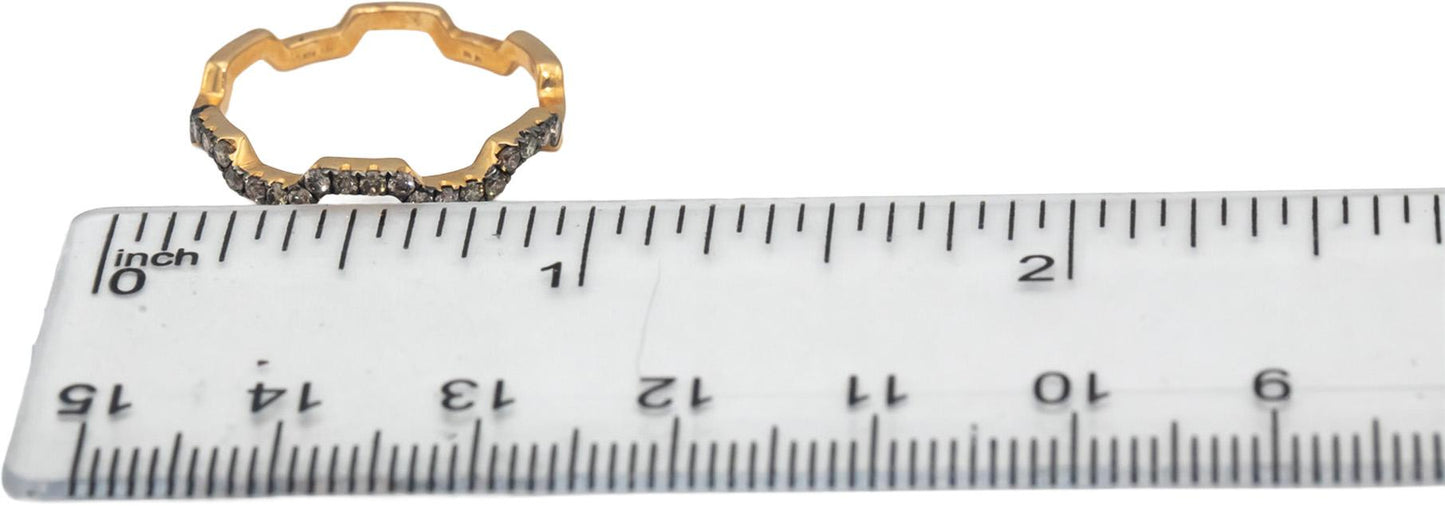 18k Yellow Gold Round Champagne Diamond Zig Zag Stackable Ring 0.25CT Size 7