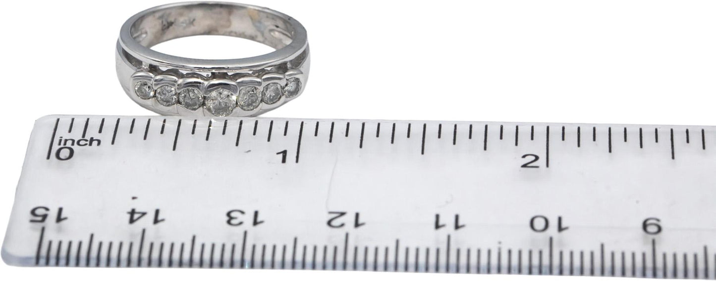 14k White Gold Round Half Bezel Set Band Ring 0.50CT Size 7