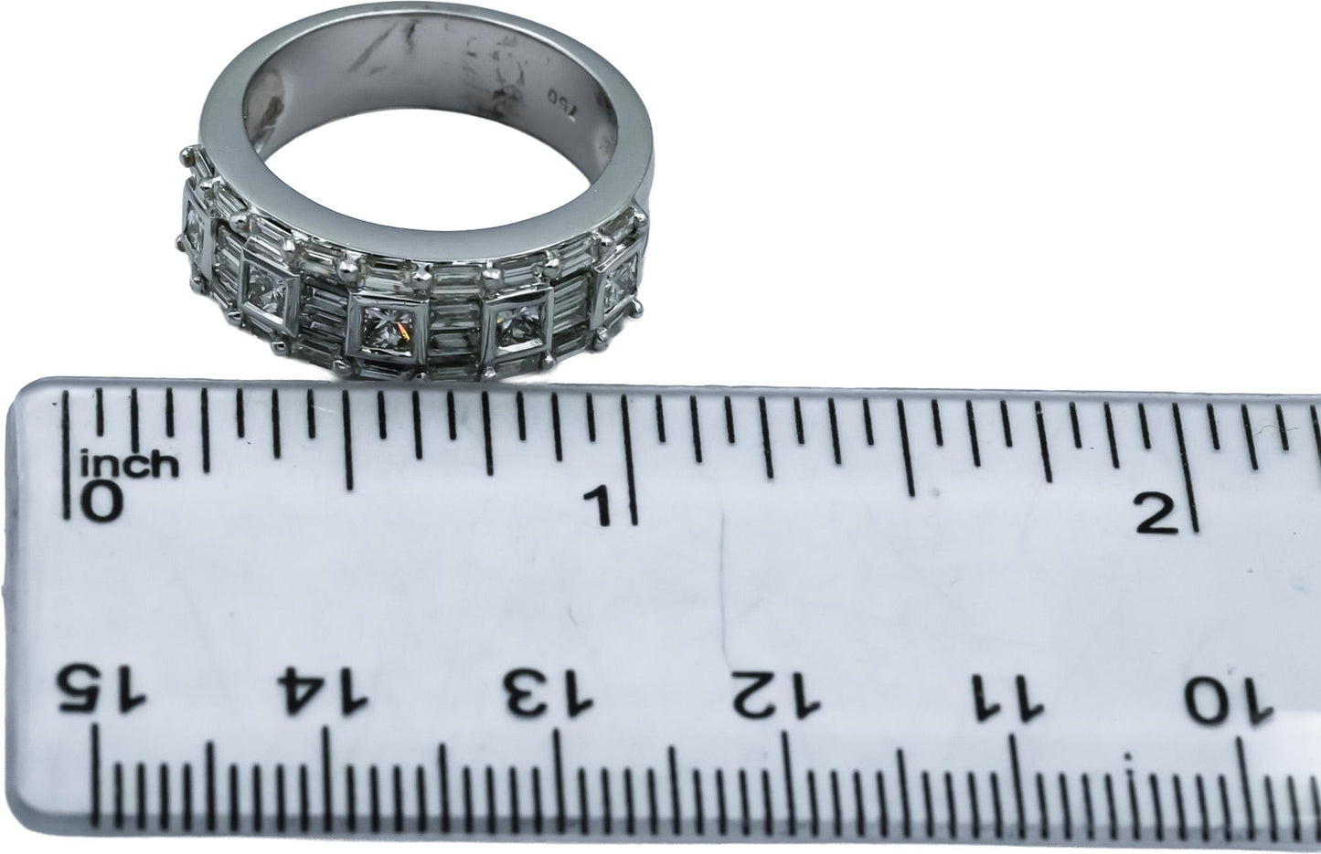 18k White Gold VS Round Baguette Princess Cut Diamond Band Ring 1.25CT Size 6.75