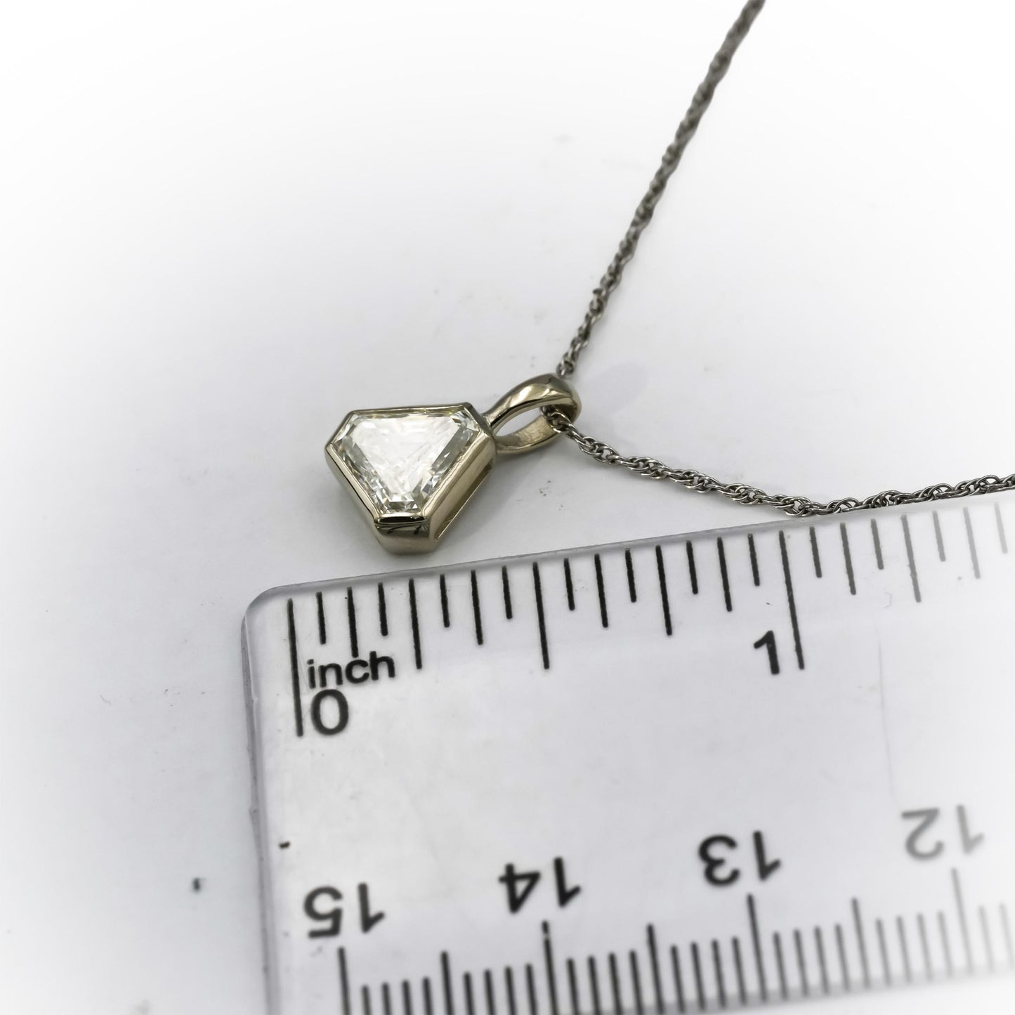 GIA 14k White Gold VS2/G Trillion Step Cut Diamond Pendant Necklace 1.33CT