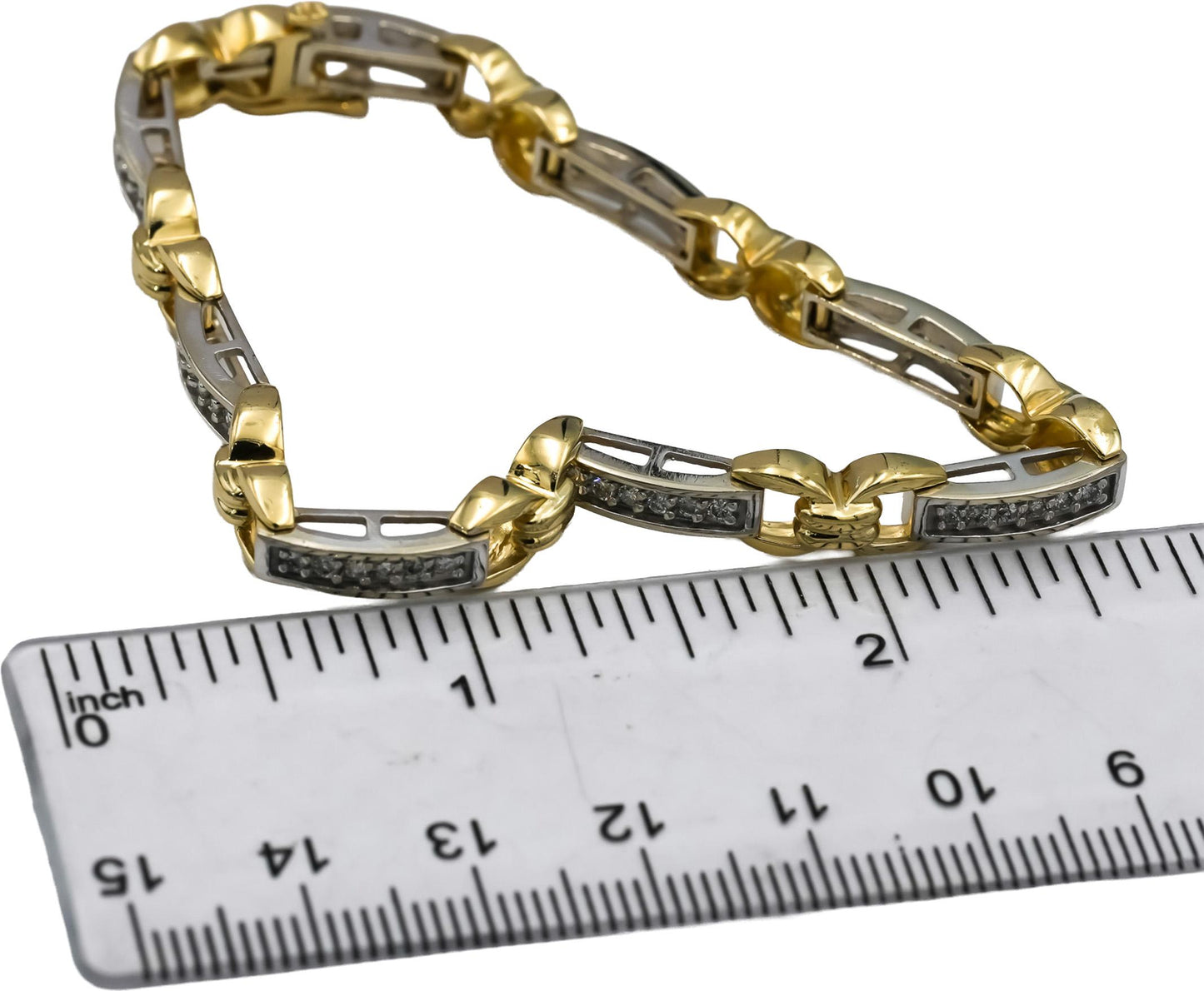 14k Yellow and White Gold Round Diamond Fancy Link Bracelet 0.75CT