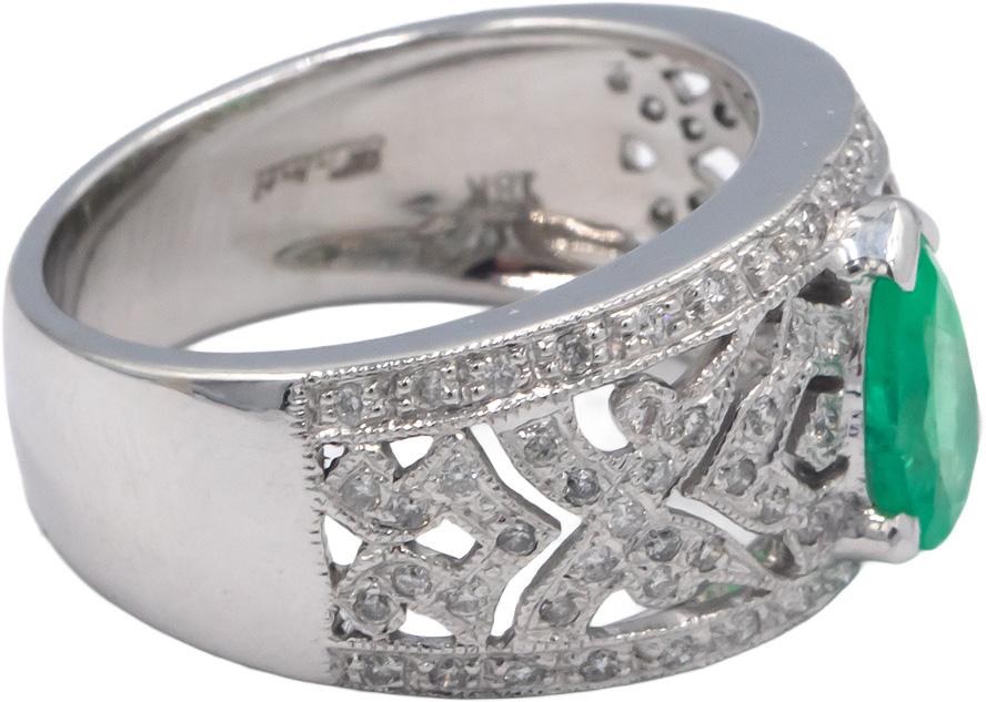 KALATI 18k White Gold 1.45CT Diamond and Emerald Filigree Ring Size 6.25