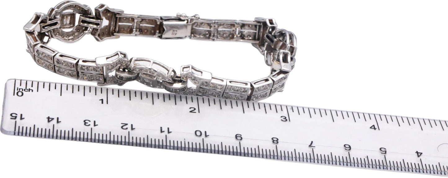 18k White Gold Round and Baguette Cut Diamond Fancy Link Bracelet 3.0CT