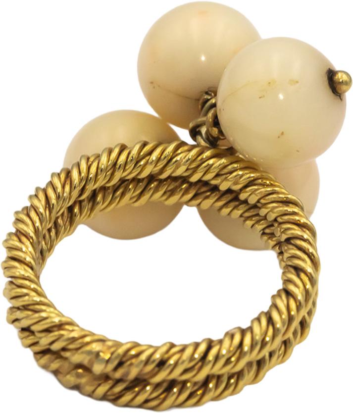 18k Yellow Gold Jewelry 8.5mm Coral Bead Dangle Ring Size 5