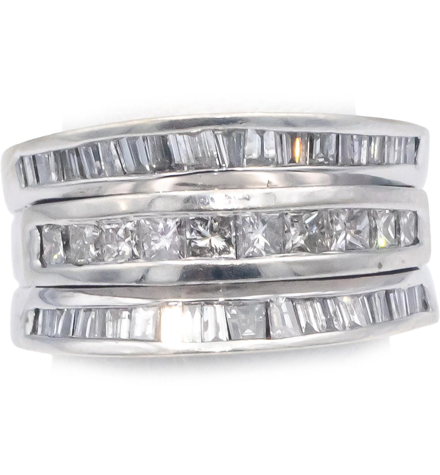 14k White Gold 1.50CT Round & Baguette Cut Diamond Band Ring Size 5