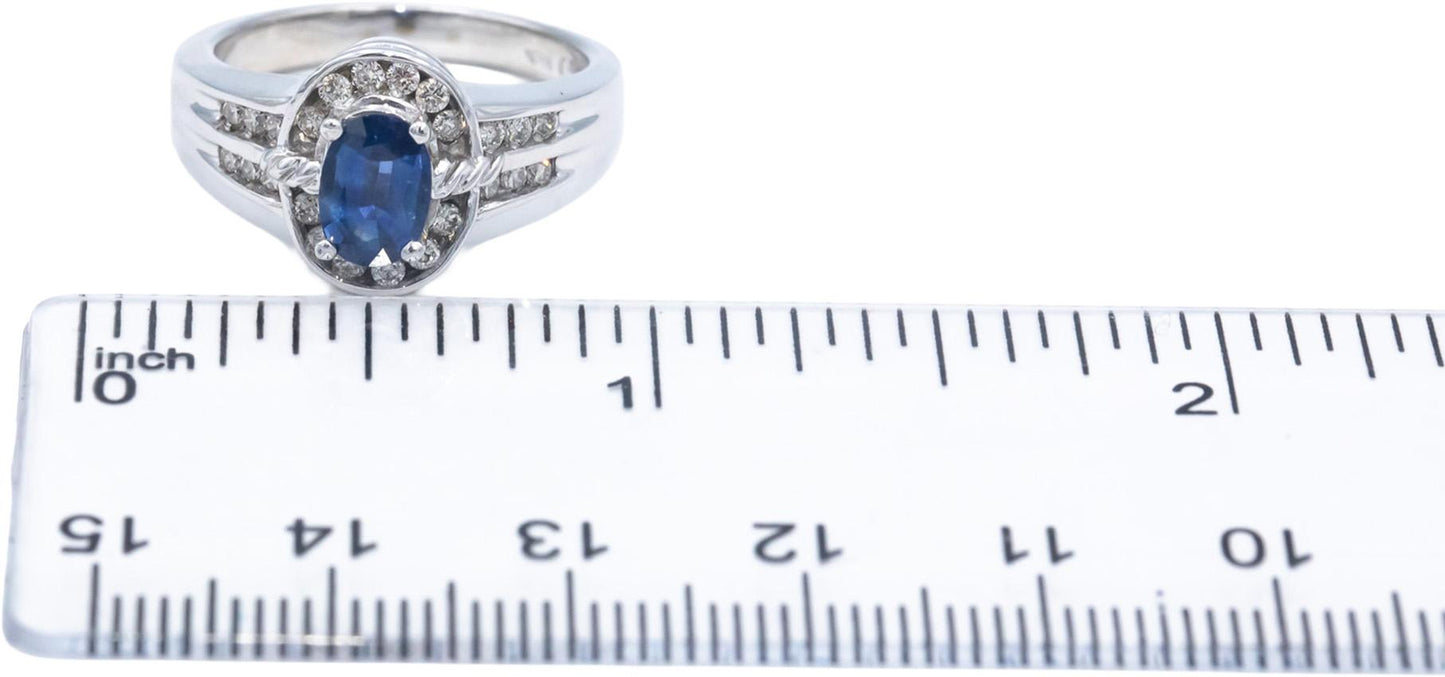 14k White Gold 1.20CT Round Diamond and Oval Sapphire Oval Ring Size 7