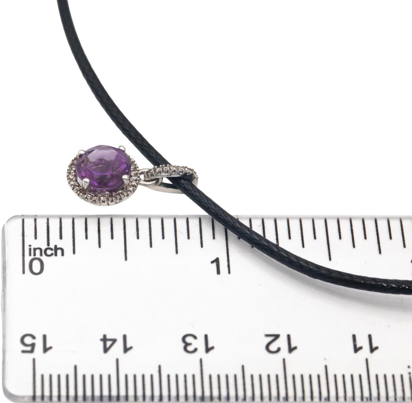 14k White Gold 1.10CT Round Cut Amethyst and Diamond Halo Pendant Necklace