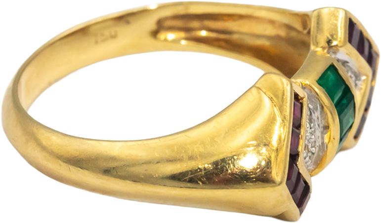 Diamond Emerald Ruby 18k Yellow Gold Cocktail Ring 0.50CT Size 7
