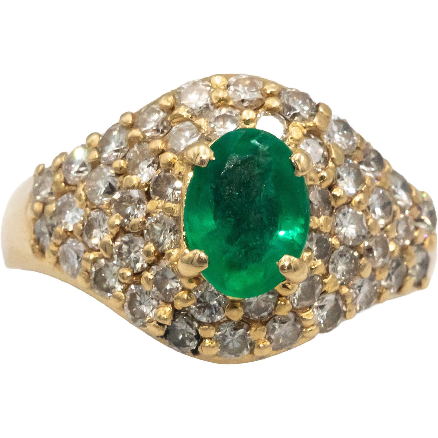 14k Yellow Gold Oval Cut Emerald Round Diamond Cocktail Ring 2.50CT Size 9