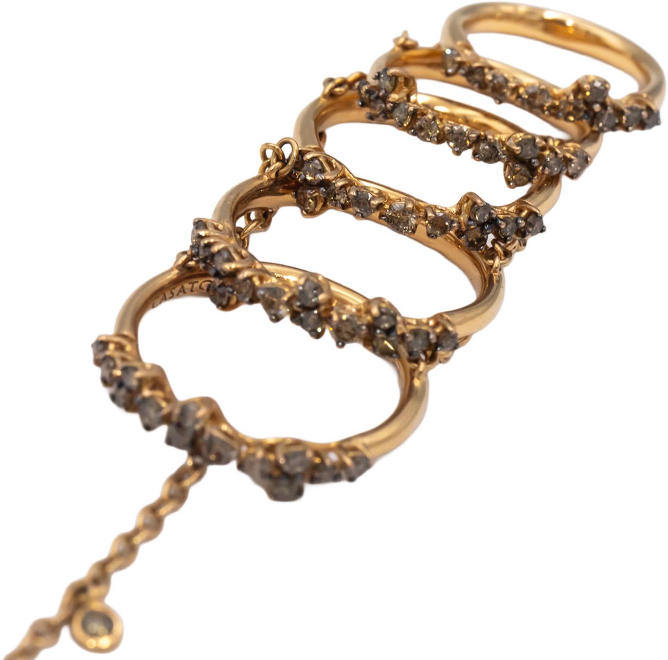 CASTO Designer 18k Yellow Gold Round Diamond Hand Chain Ring Bracelet 2.0CT