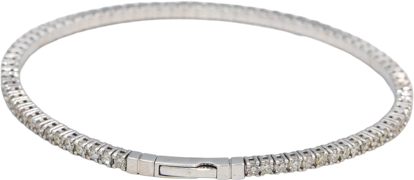 Round Diamond 18k White Gold Flexible Bangle Bracelet 2.97CT