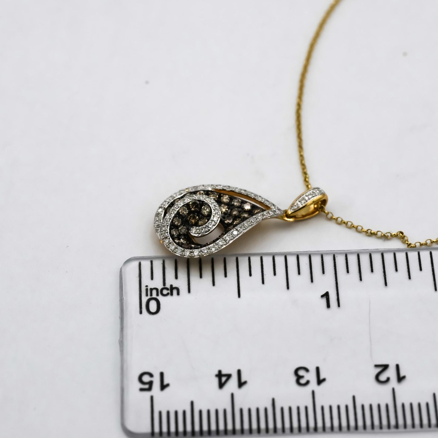 14k Yellow Gold Round Diamond Abstract Floral Pendant Necklace 1.0CT