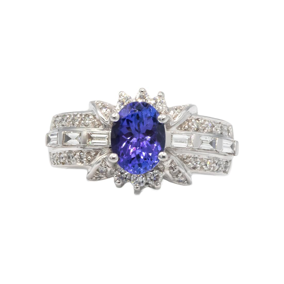 KALATI 18k White Gold 1.60CT Diamond and Tanzanite Cocktail Ring Size 7