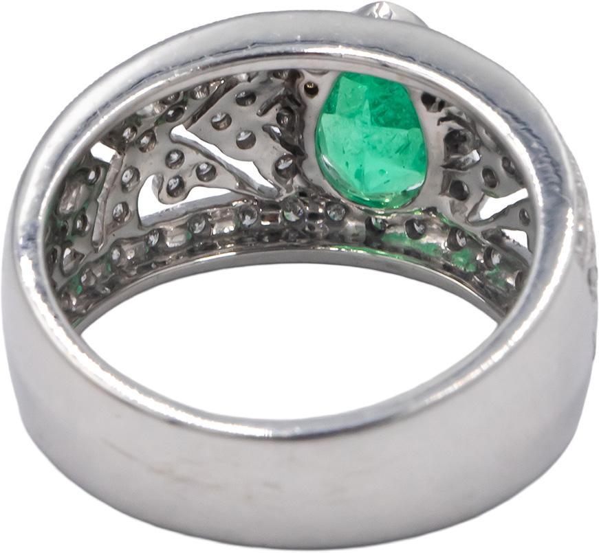 KALATI 18k White Gold 1.45CT Diamond and Emerald Filigree Ring Size 6.25