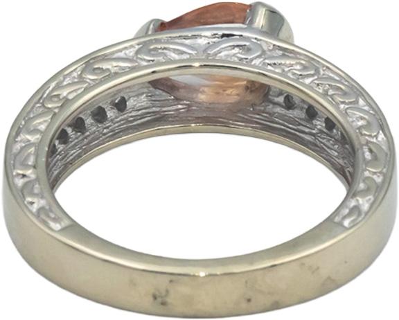 14k White Gold 1.75CT Diamond and GIA Cert Orange Sapphire Ring w/ Carved Sides