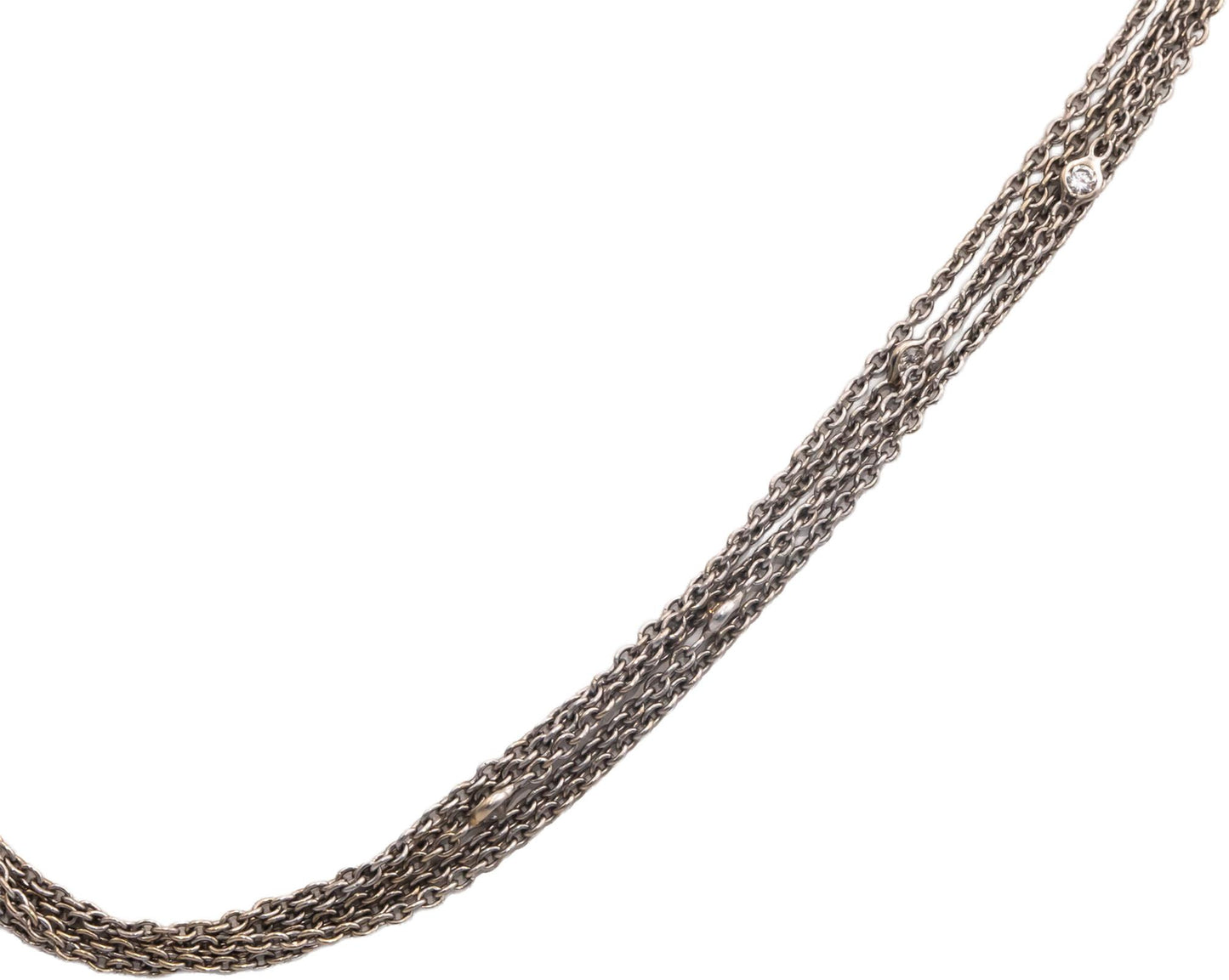 14k White Gold 0.45CT VS Round Cut Diamond By The Yard Multi-Chain Necklace
