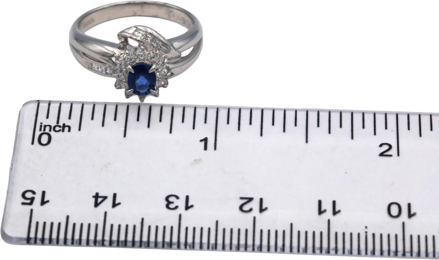 Platinum Jewelry 0.75CT Diamond and Sapphire Halo Ring Size 6