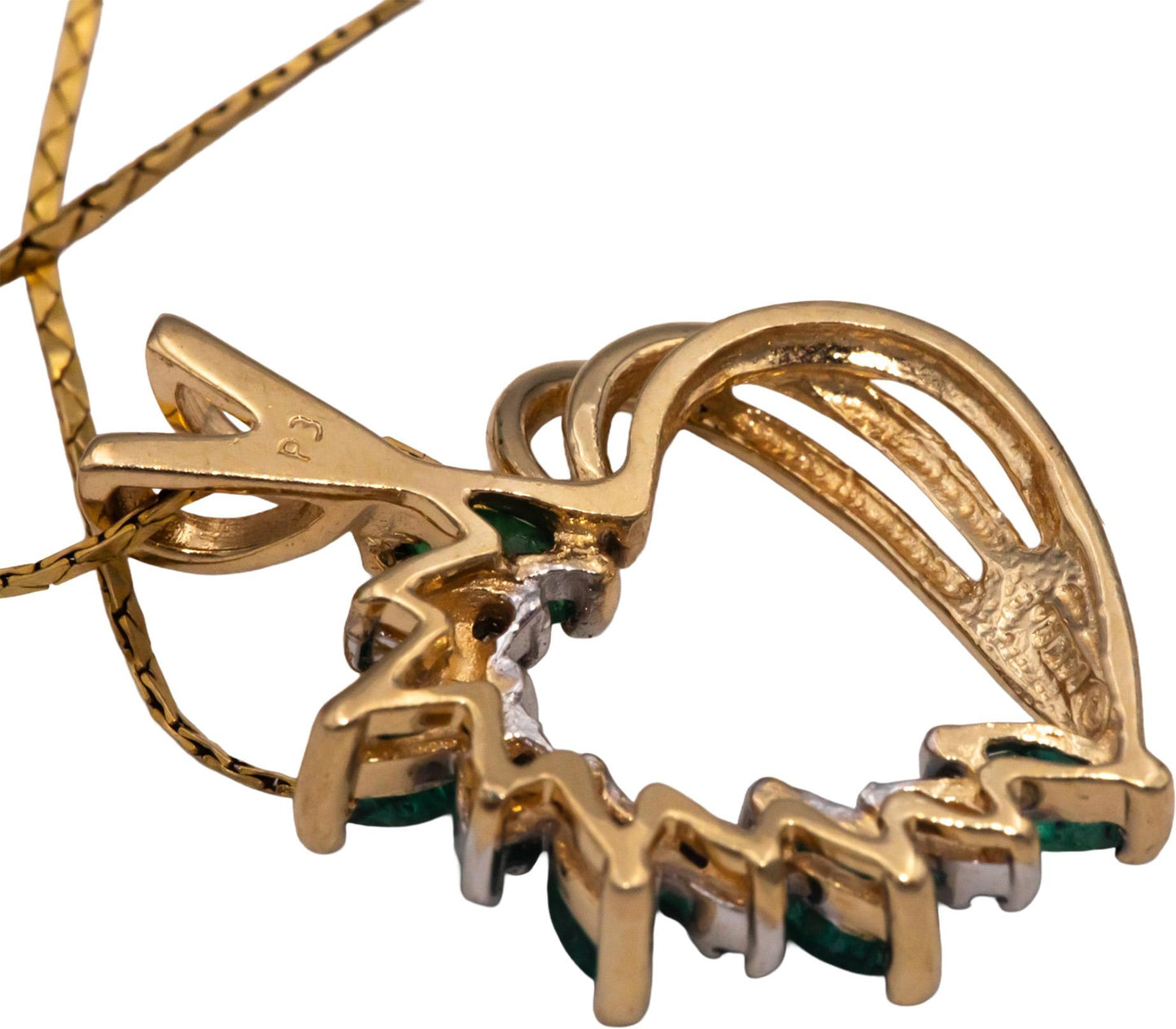 14k Yellow Gold 0.55CT Diamond and Emerald Heart Pendant Necklace