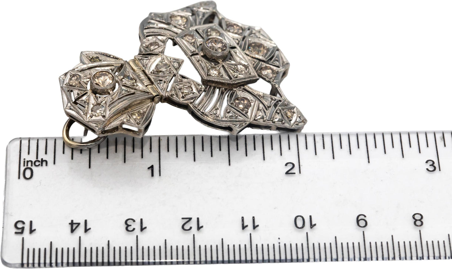 Vintage Art Deco 14k White Gold VS Old Euro & Single Cut Diamond Earrings 3.0CT