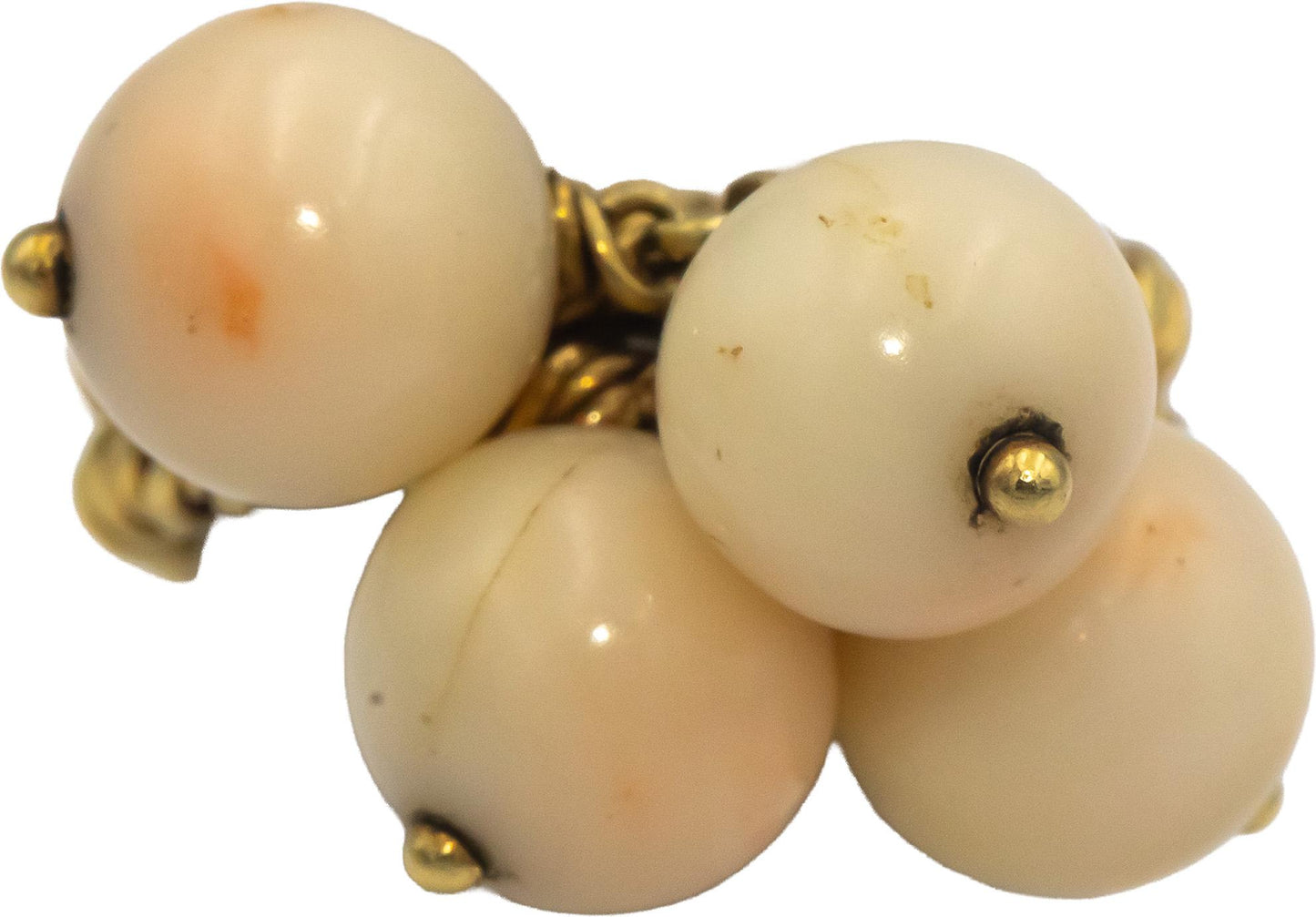 18k Yellow Gold Jewelry 8.5mm Coral Bead Dangle Ring Size 5