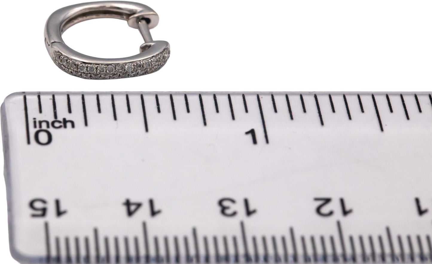 14k White Gold Round Diamond Huggie Hoop Earrings 0.13CT