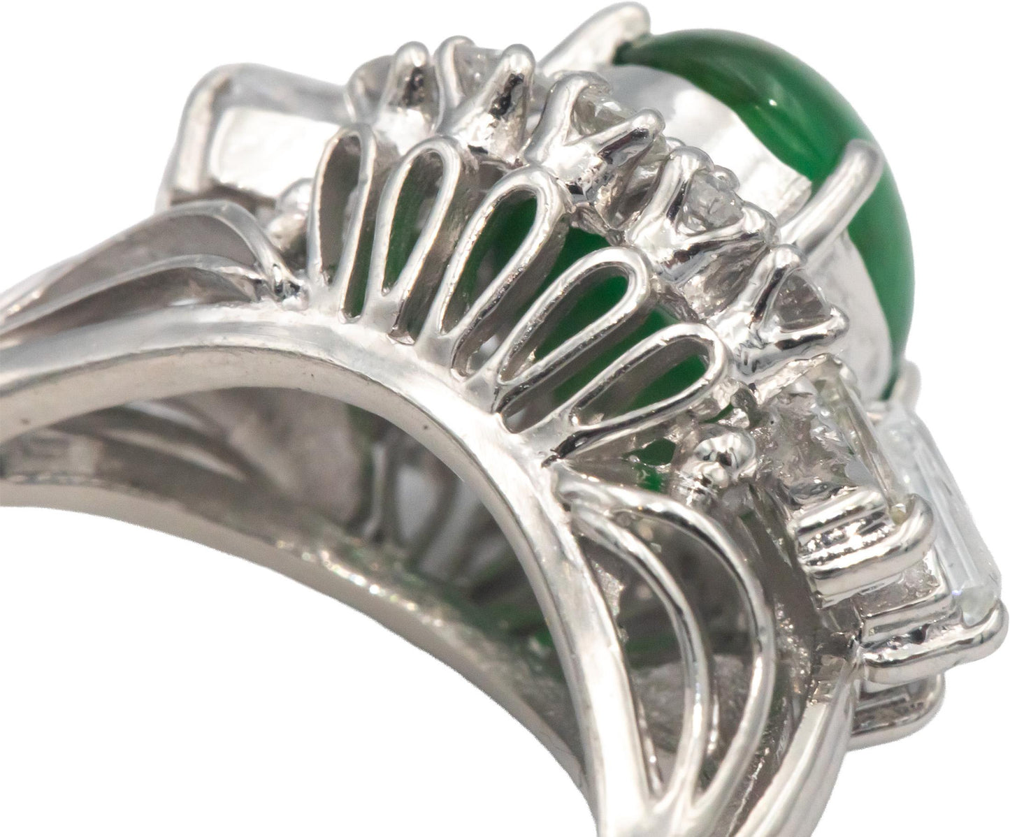 Platinum Jewelry VS Diamond & Jade Cocktail Ring 1.41CT Size 9.25