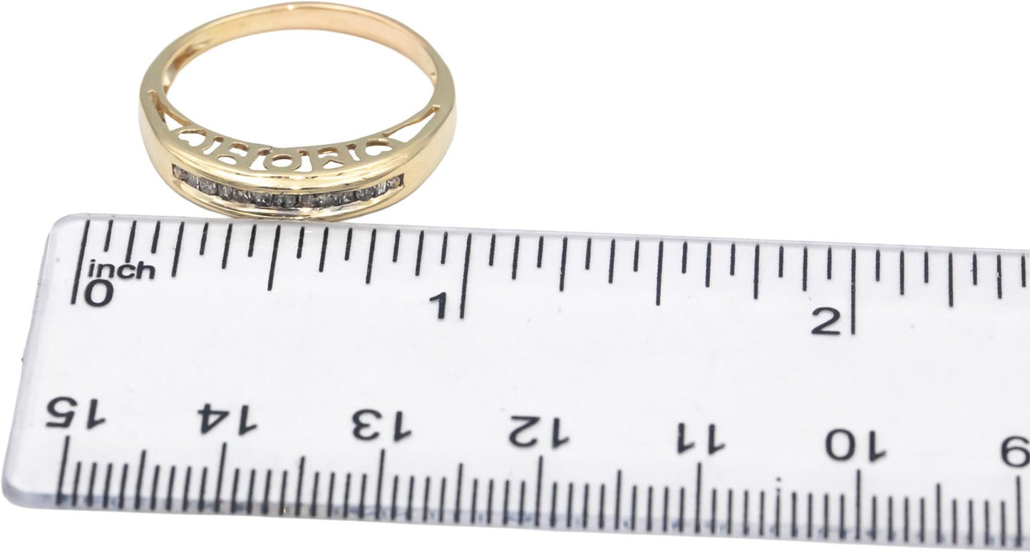10k Yellow Gold Diamond Channel Set "MOM" Band Ring 0.15CT Size 8.25