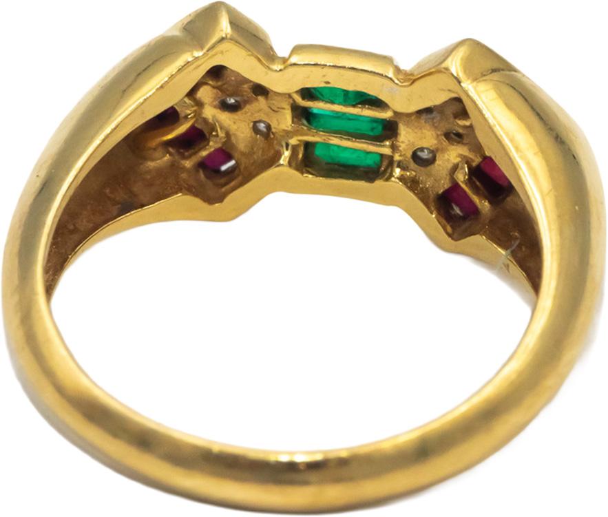 Diamond Emerald Ruby 18k Yellow Gold Cocktail Ring 0.50CT Size 7